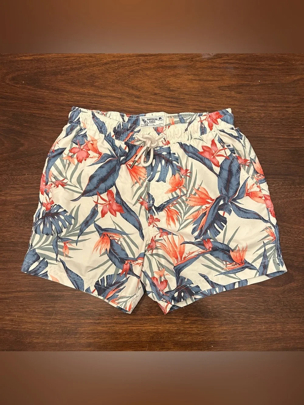 American Eagle Outfitters Floral Tropical White Shorts with Blue and Coral Print